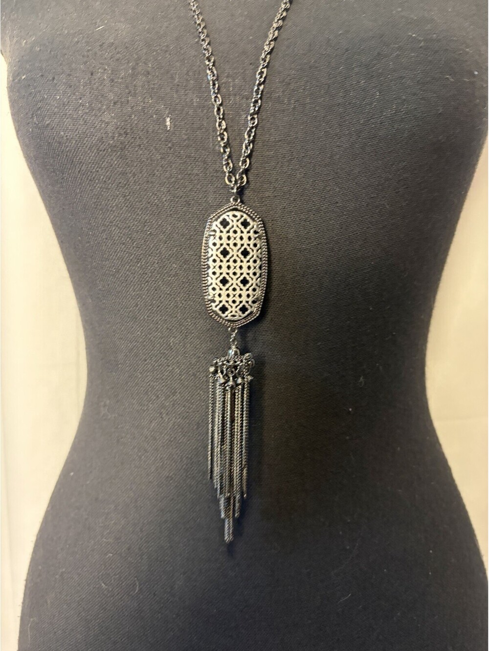 Kendra Scott Rayne Fringe Pendant Necklace In Gunmetal Filigree. Retail $80